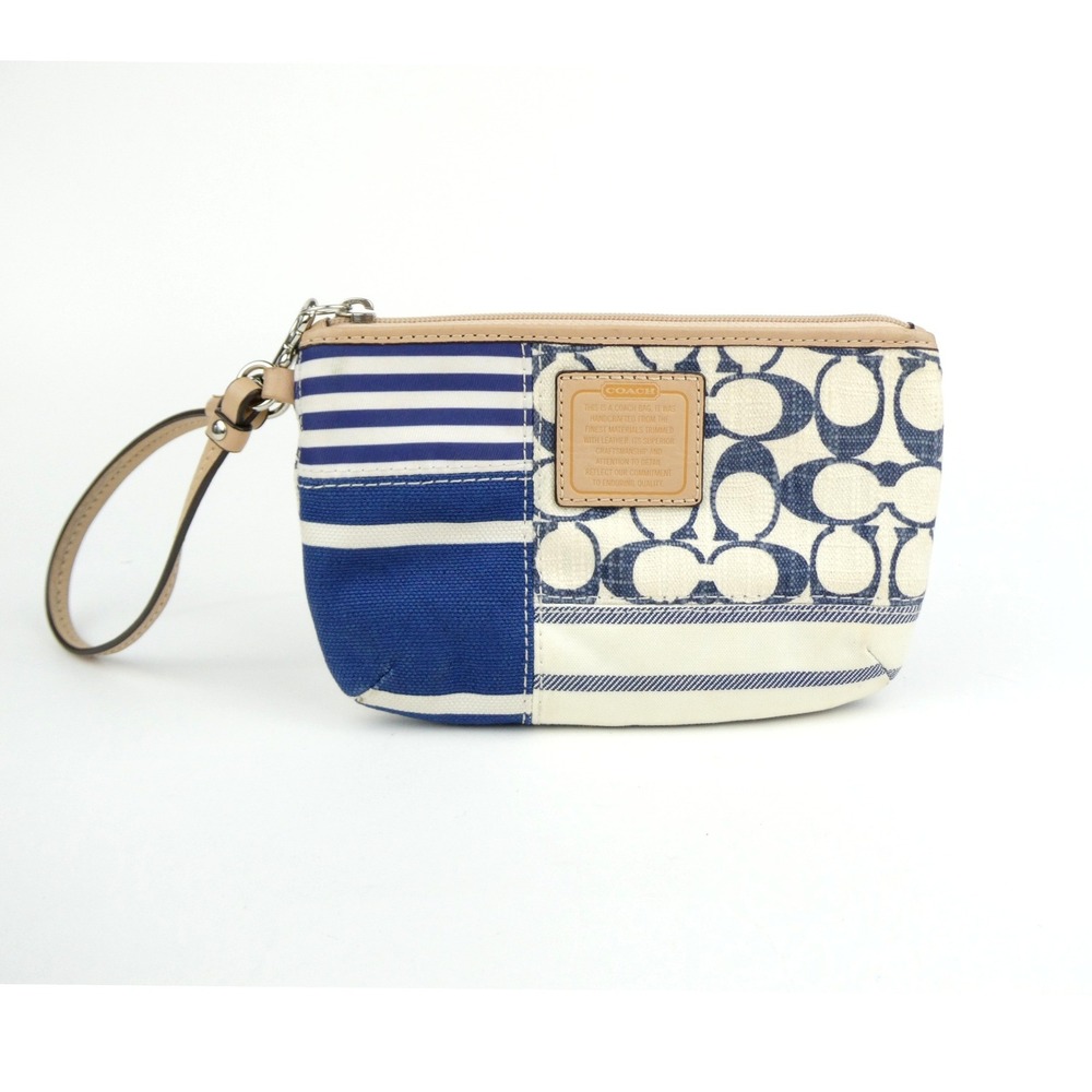 Coach Signature Denim Blue Chalk Linen Wristlet